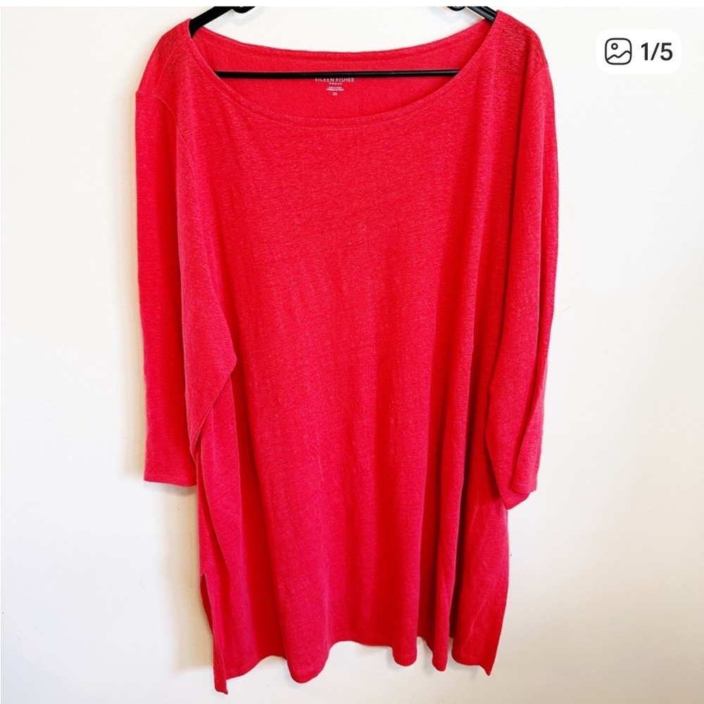Eileen Fisher Woman Organic Linen Tunic Boatneck Top Shirt